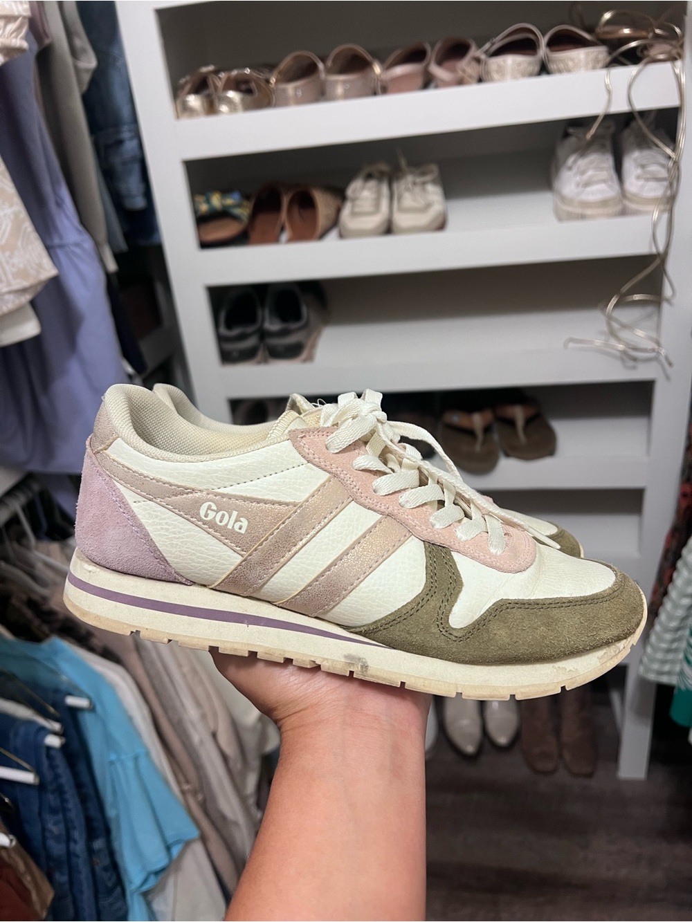 Gola Women's Cream Pink and Olive Retro Runner Sneakers